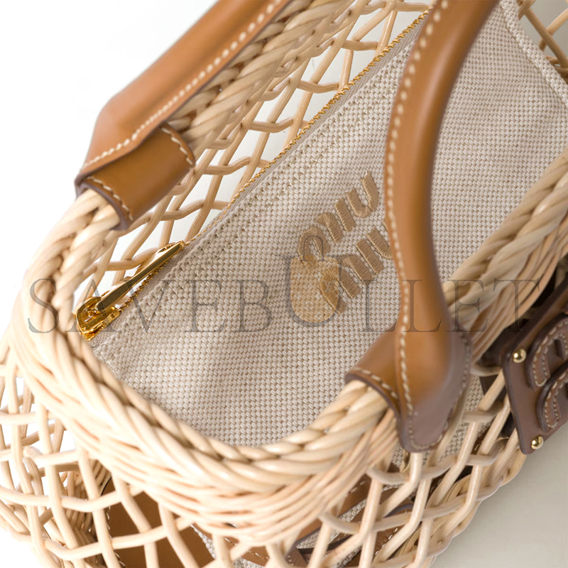 M1v M1v woven fabric handbag with leather trim 5ba286 (23.5*18*9cm)